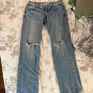 Garage Blue Straight Leg Jeans with Distressed Details